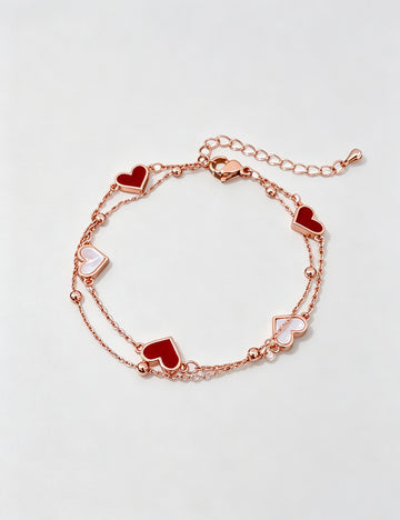 Chic Double Layer Heart Pendant Chain Bracelet 6W6JBR707
