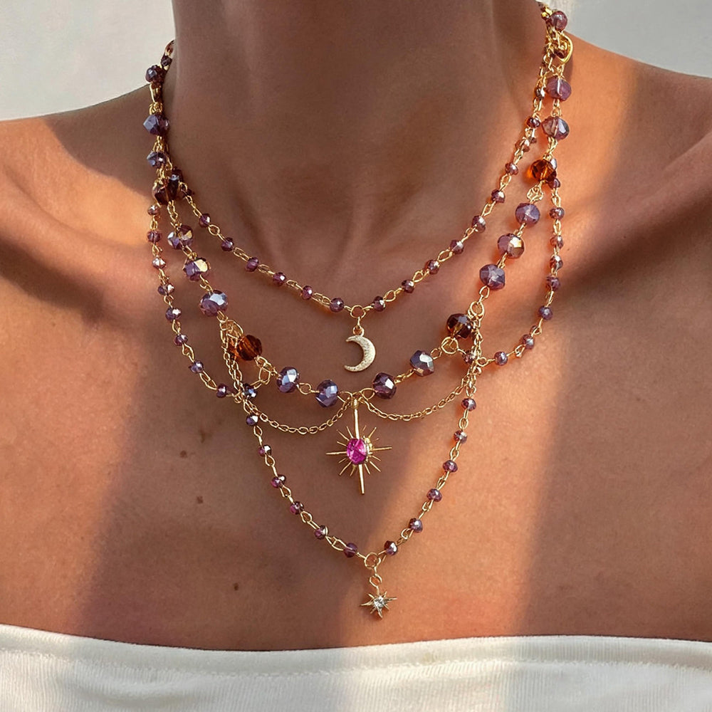 Vintage Starburst Multi-Layered Crystal Beaded Necklace 6W6JNC1065