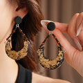 Vintage Resin Gold Foil Crescent Moon Dangle Earrings 6W6JER740