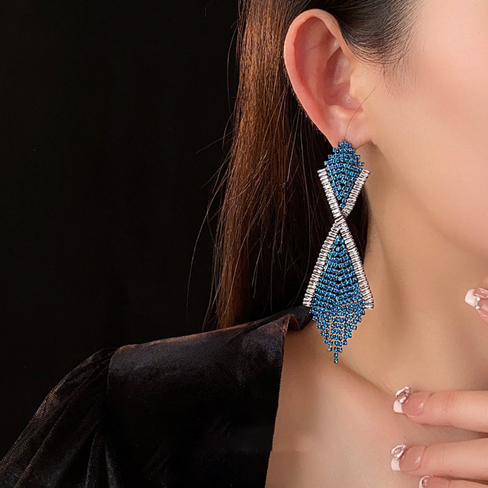 Stylish Geometry Tassel Rhinestones Stud Earrings 6W6JER807