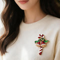 Enamel Candy Cane Jingle Bells Brooch 6W6JPB64