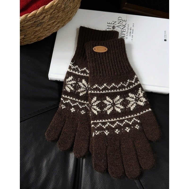 Vintage Snowflake Jacquard Full Finger Gloves 6W6GLO86