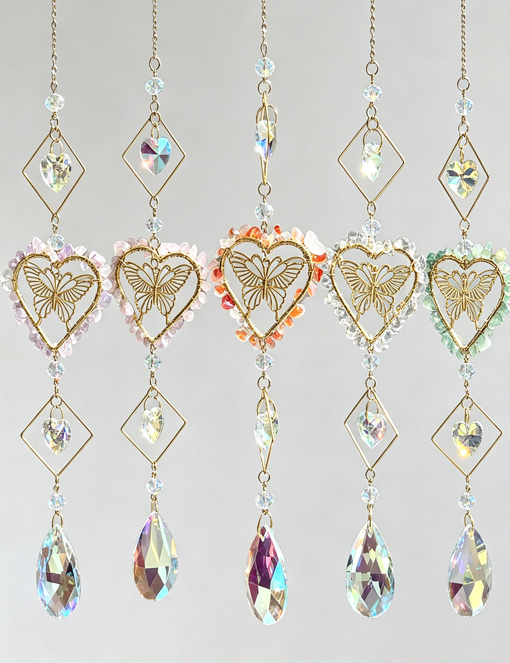 Crystal Stone Wrapped Heart Butterfly Hanging Suncatcher 6H7HLS213