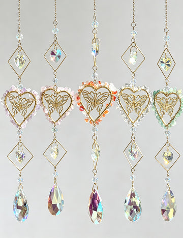 Crystal Stone Wrapped Heart Butterfly Hanging Suncatcher 6H7HLS213
