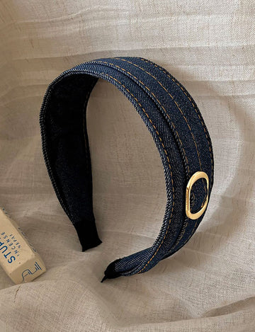 Vintage Metal Buckle Wide Denim Headband 6W6HBD279