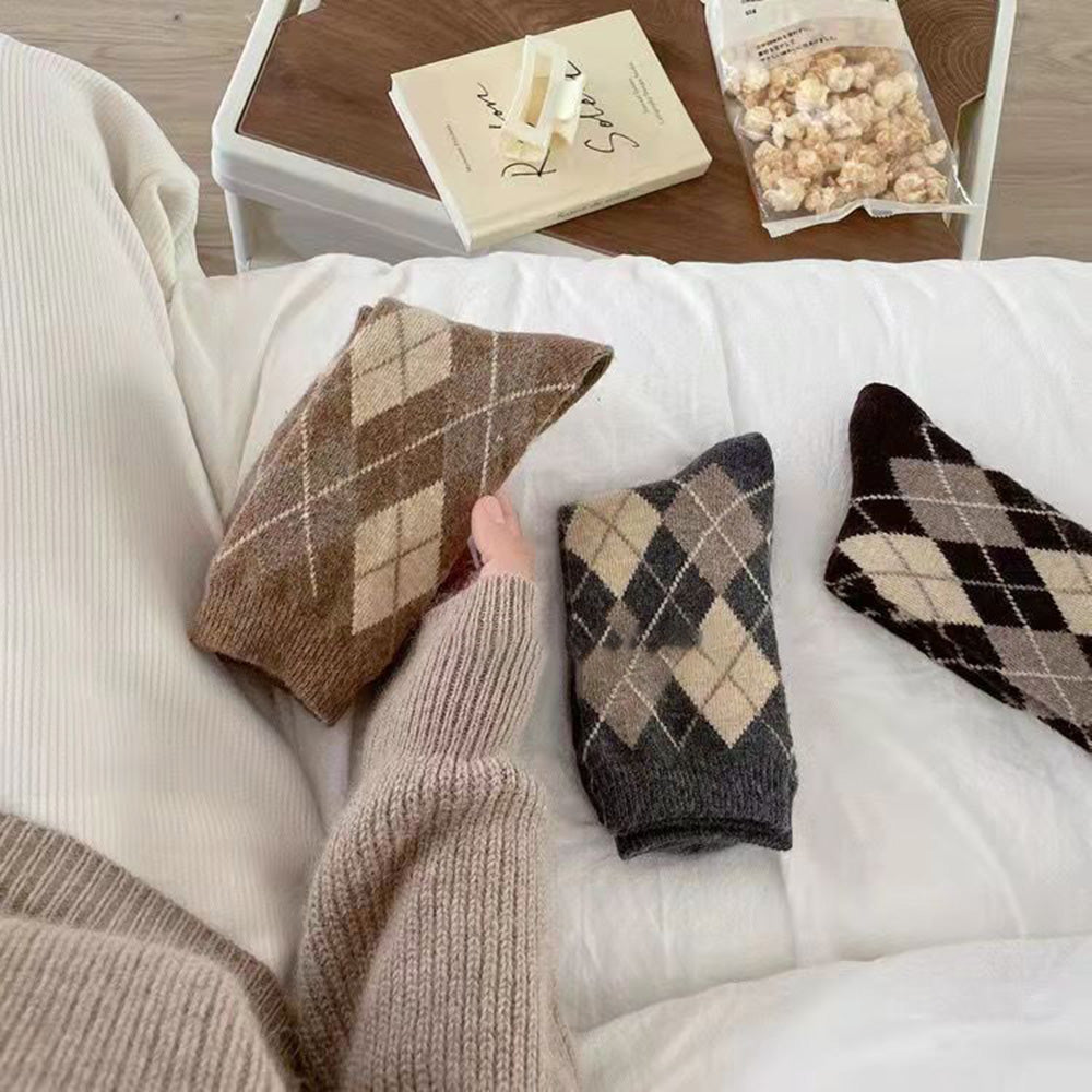 Vintage Thickened Argyle Plaid Winter Thermal Socks 6W8FSO885