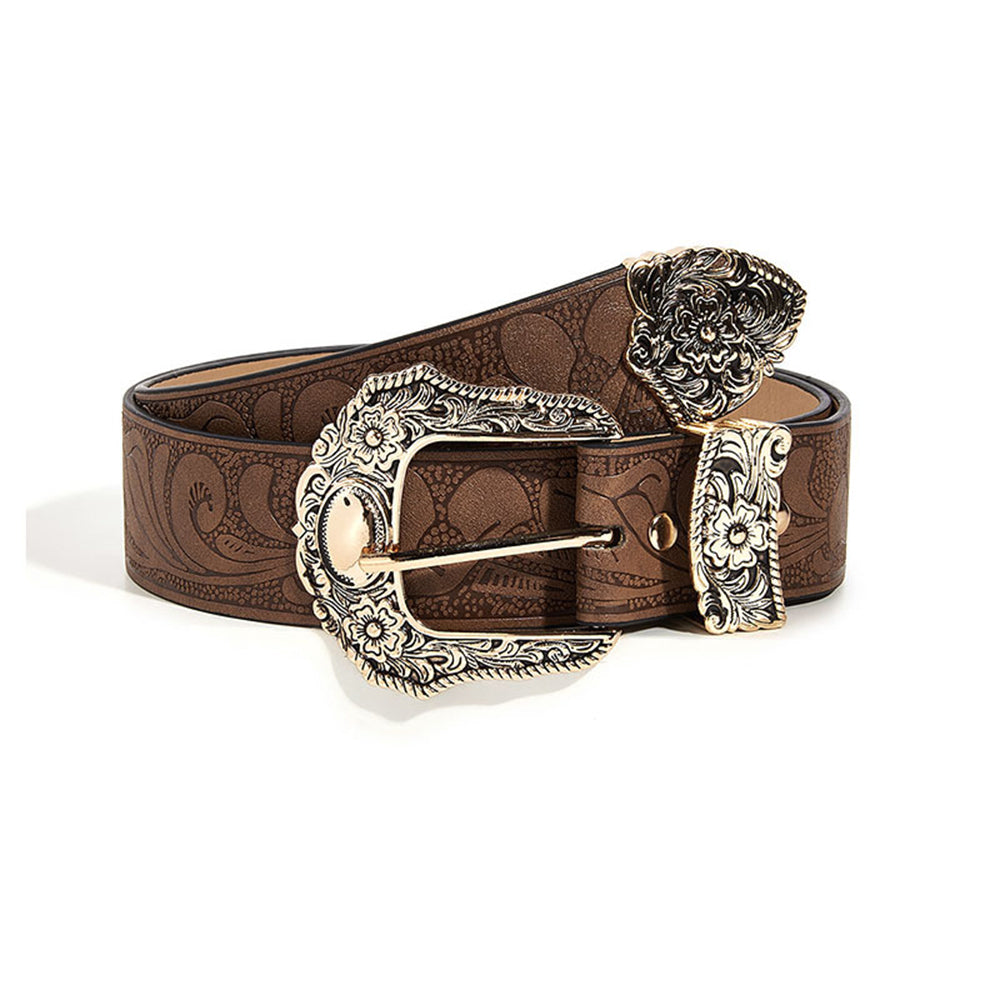 Vintage Western Floral Embossed Faux Leather Belt 6W6JBT227