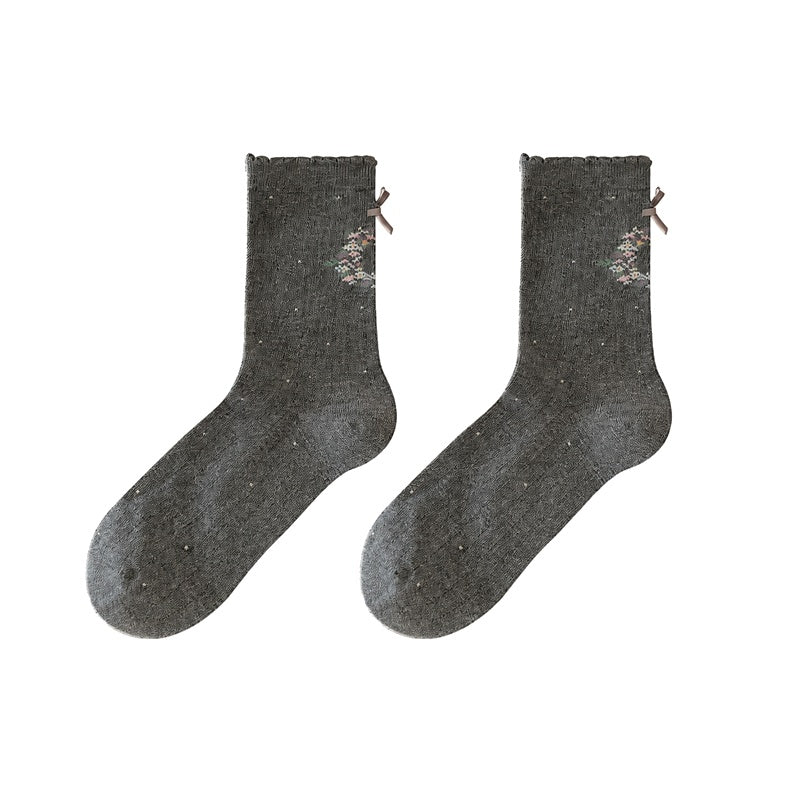 Floral Bowknot Crew Socks - DippedShop Wholesale - #7683