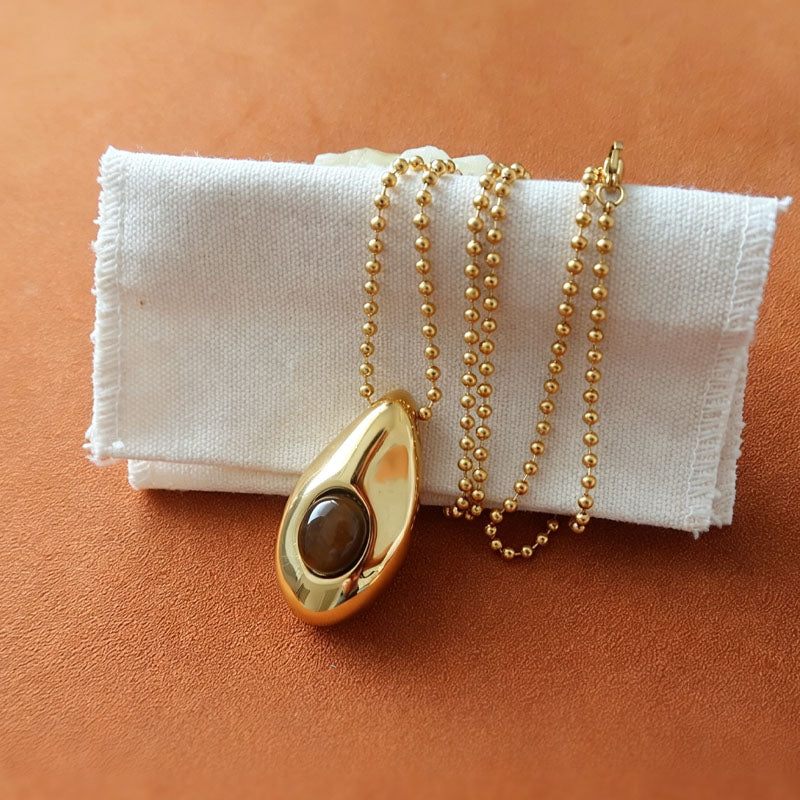 Vintage Gold Plated Tiger's Eye Pendant Necklace 6W6JNC665