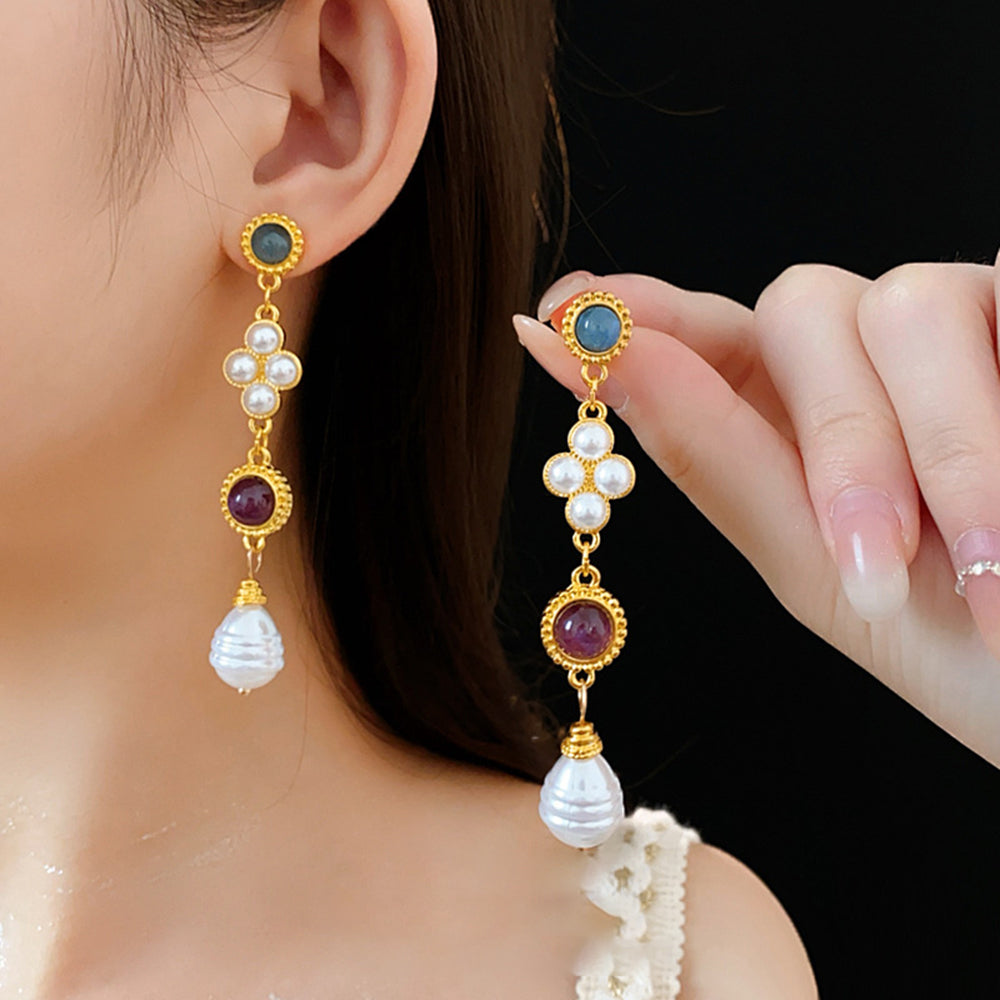 Vintage Artificial Pearl Geometry Shape Chain Necklace 6W6JNC930