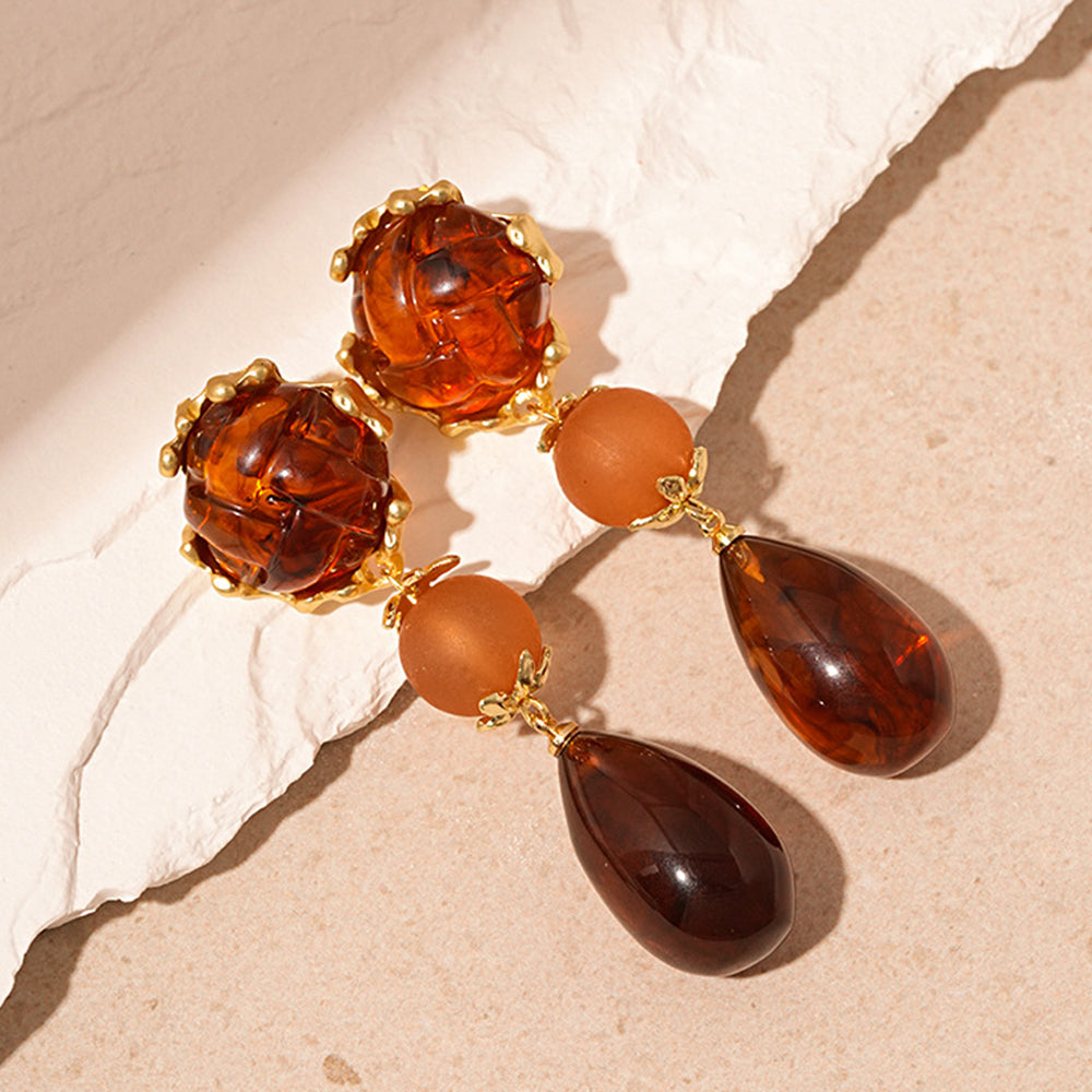 Maillard Amber Acrylic Teardrop Long Dangle Earrings 6W6JER944