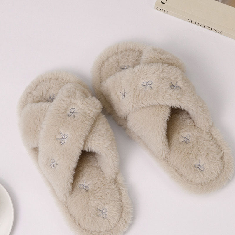 Fluffy Bowknot Indoor Slippers - DippedShop Wholesale - #3027