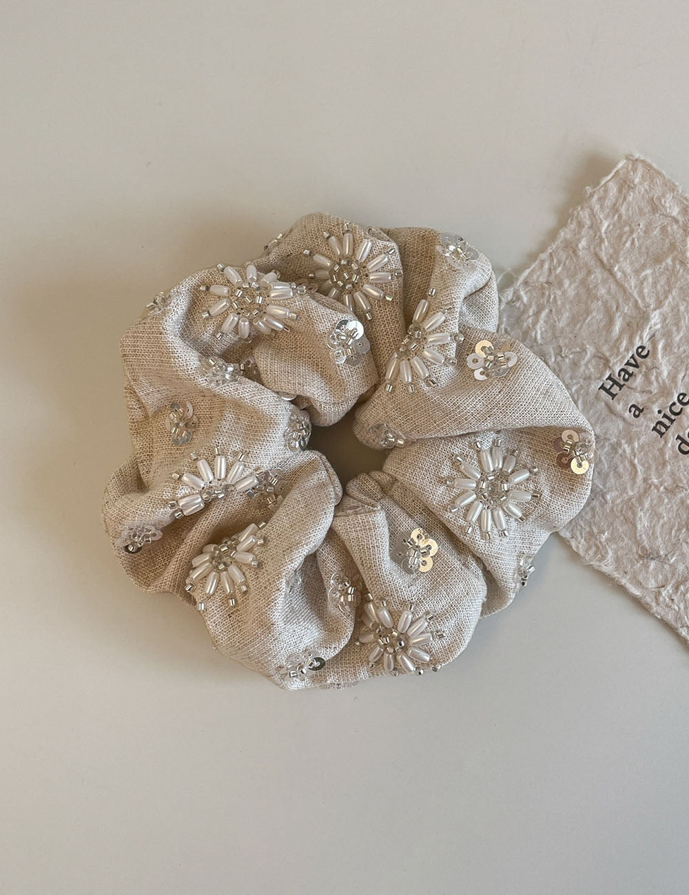 Linen Beaded Sequined Hair Scrunchies MK2BW6W6HSR38