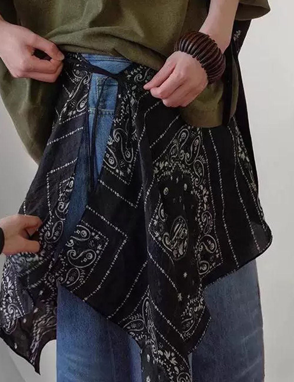 Vintage Floral Print Layered Tie Side Wrap Skirt 6W1SL38