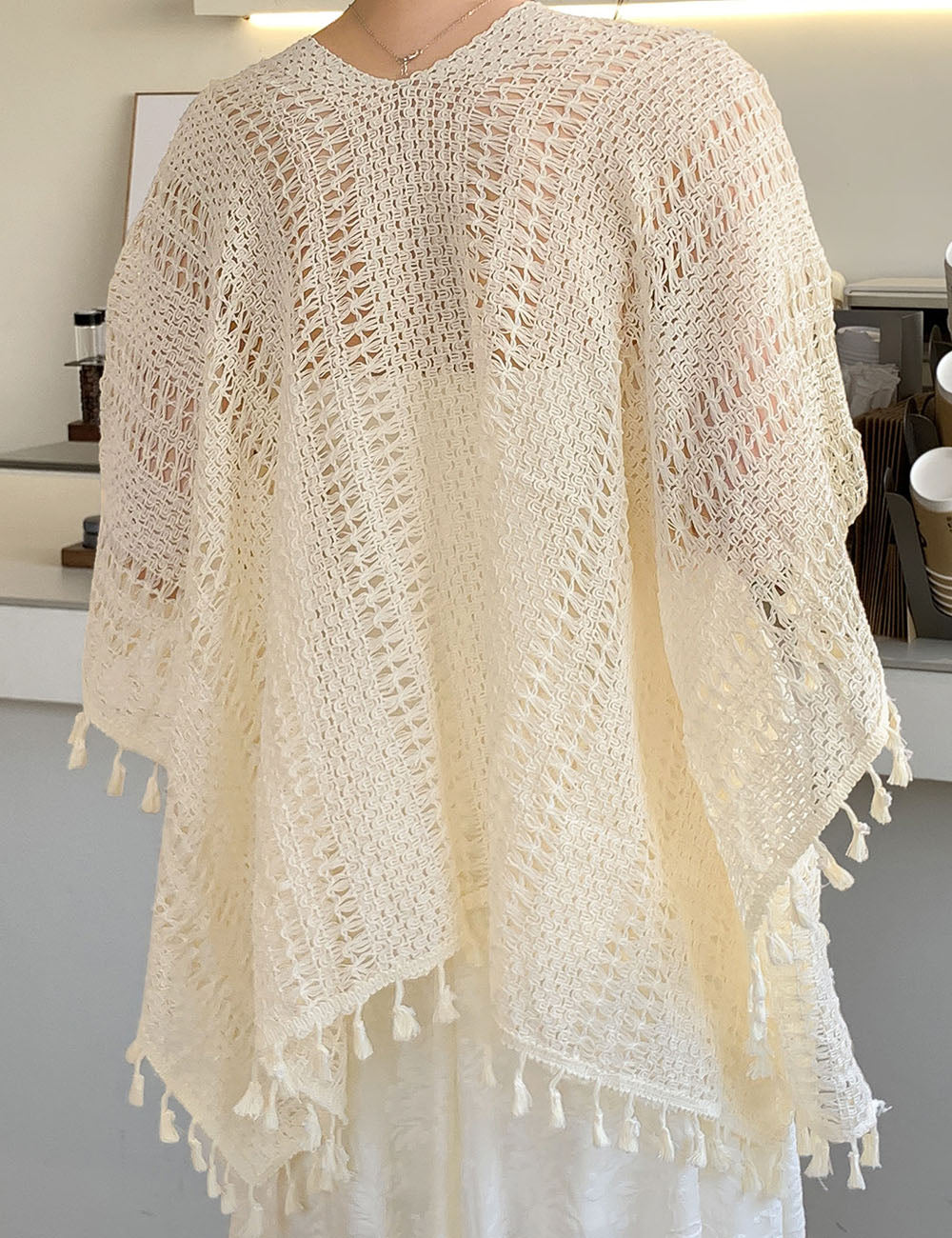 Boho Ccrochet Hollow Out Tassel Shawl Wrap 6W6NSC50