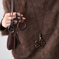 Vintage Wooden Flower Pendant Sweater Necklace 6W6JNC1014