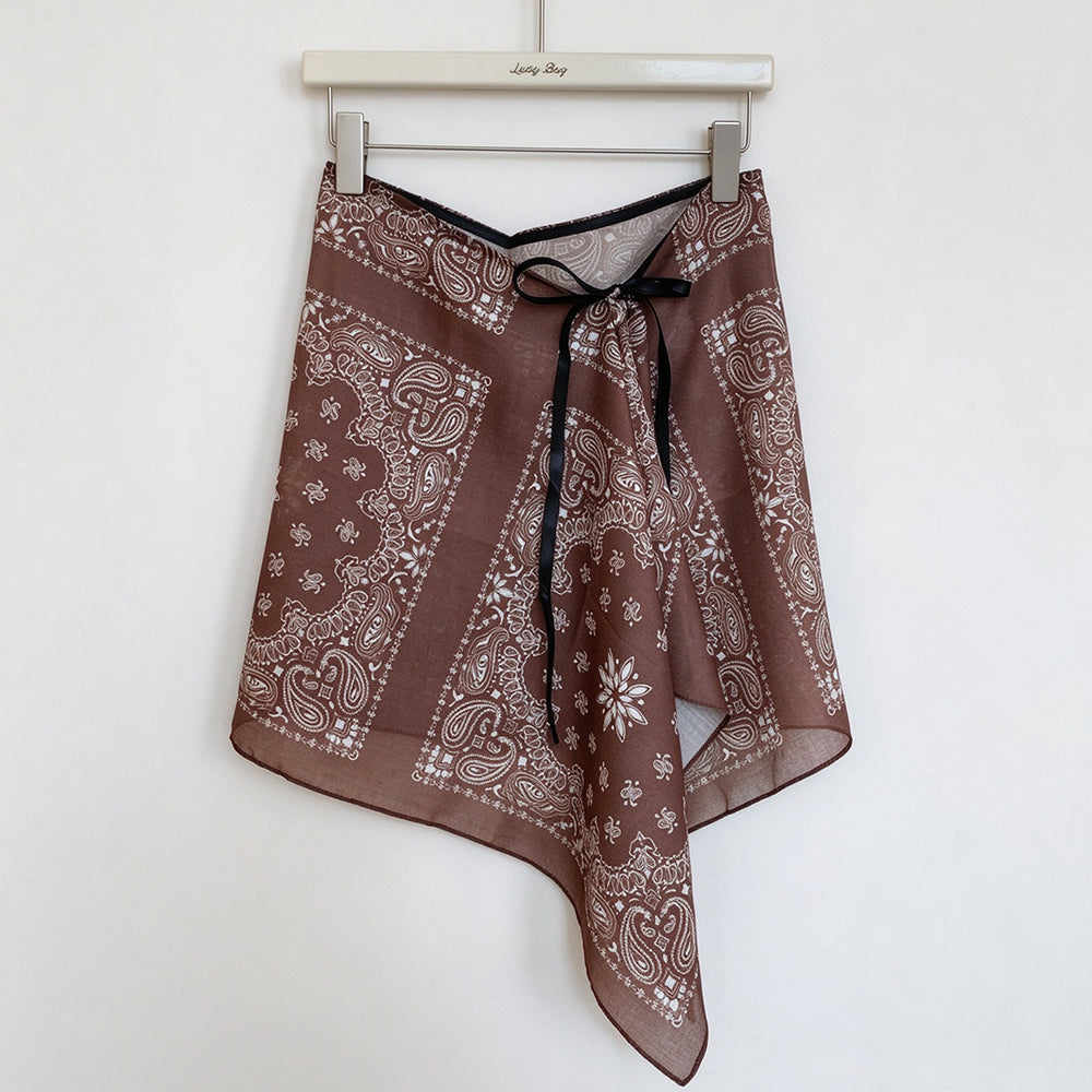 Retro Floral Print Asymmetrical Tie Waist Hip Scarf 6W1SL44