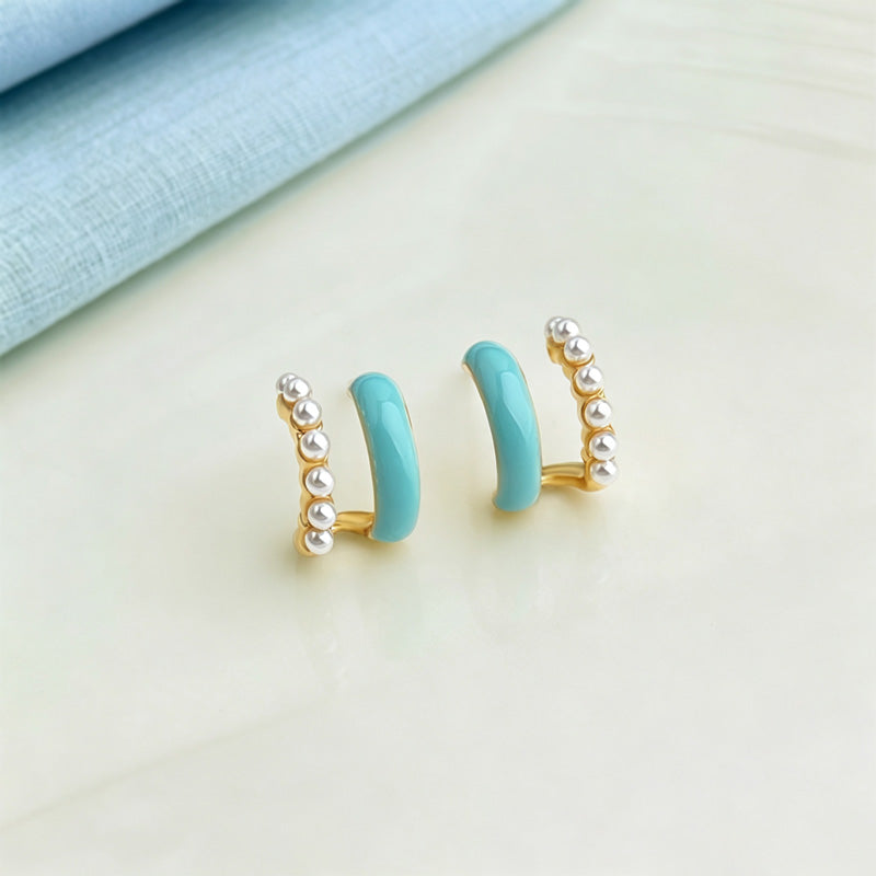 Trendy Enamel Pearl Geometric Stud Earrings 6W6JER613