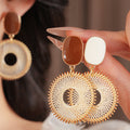 Boho Woven Mesh Circle Drop Statement Earrings 6W6JER822