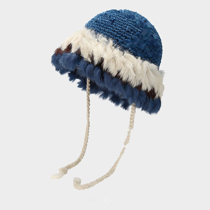 Stylish Color Black Plush Knit Beanie Hat 6W6HAT685