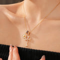 Stylish Gold Plated Rhinestone Cross Pendant Necklace 6W6JNC964
