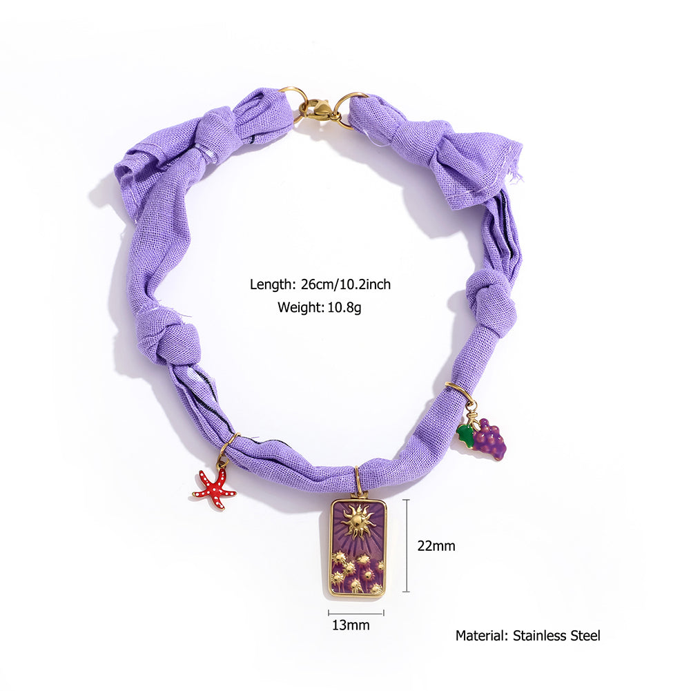 Boho Handmade Woven Flower Charm Scarf Anklet 6W6JBR747
