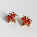 Vintage Red Cubic Zircon Maple Leaf Stud Earrings 6W6JER947