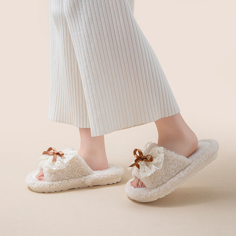 Lace Bow Cotton Slippers - DippedShop Wholesale - #1363