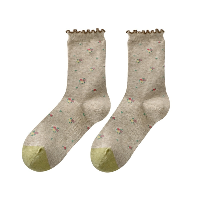 Floral Ruffled Crew Socks - DippedShop Wholesale - #1251