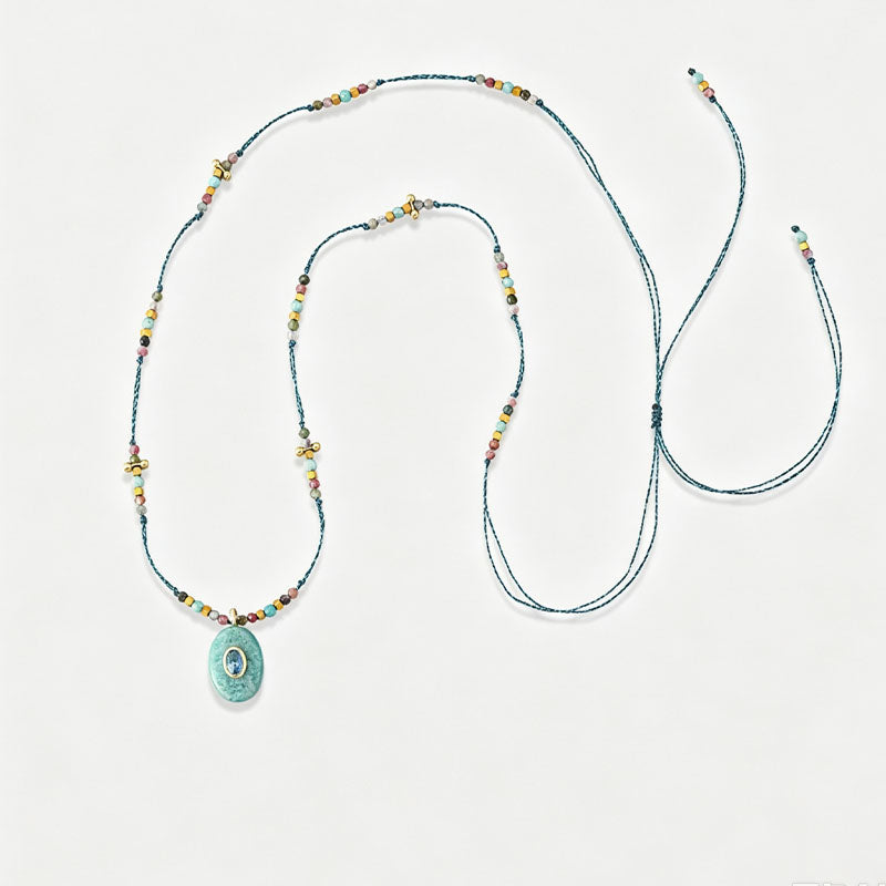 Natural Stone Pendant Beaded Rope Necklace 6W6JNC628