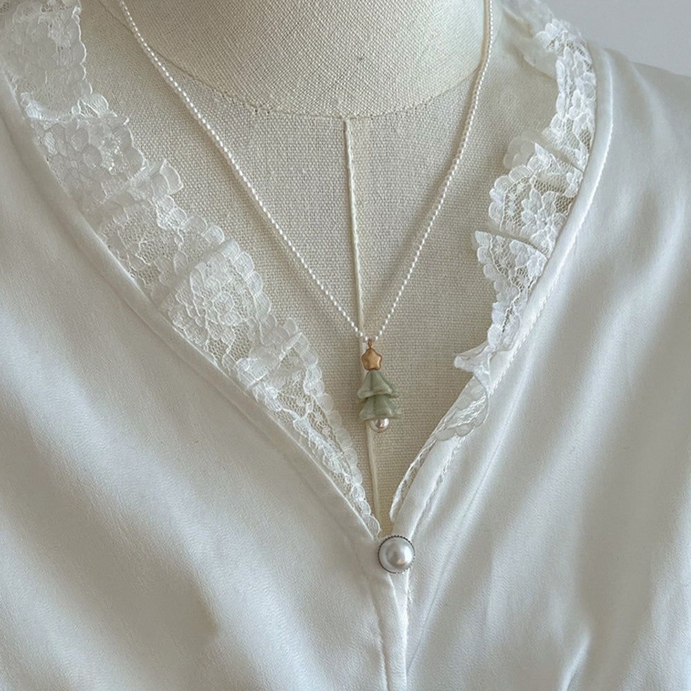 Creative Pearl Mini Christmas Tree Charm Necklace 6W6JNC875