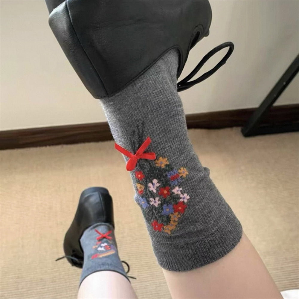 Floral Bow Crew Socks - DippedShop Wholesale - #6179