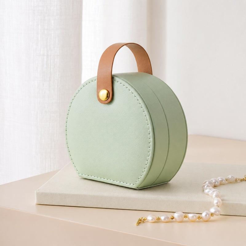 Elegant Half-Moon Travel Jewelry Case with Handle 6W13HSJ111