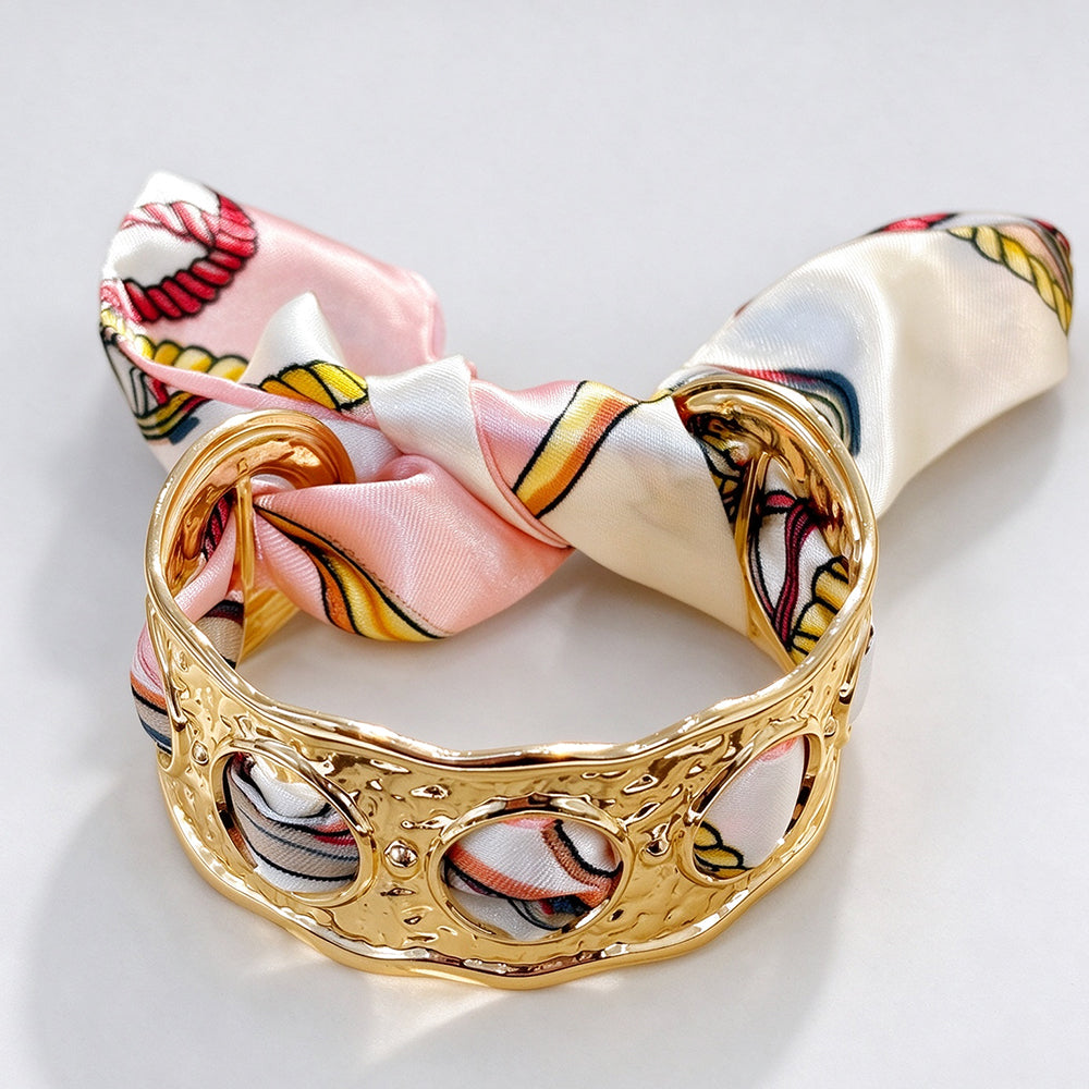 Chunky Gold Hammered Hollow Cuff Scarf Bracelet 6W6JBR746