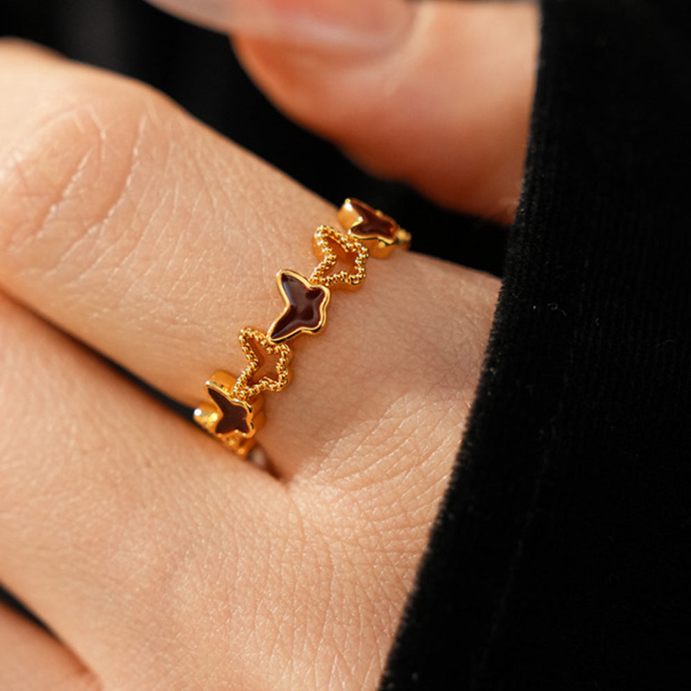 Minimalist Gold Plated Butterfly Enamel Open Ring 6W6JRG368