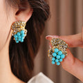 Vintage Turquoise Grape Leaf Stud Earrings 6W6JER836