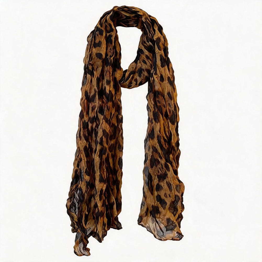 Vintage Leoaprd Print Cotton Linen Long Scarf 6W6NSC230
