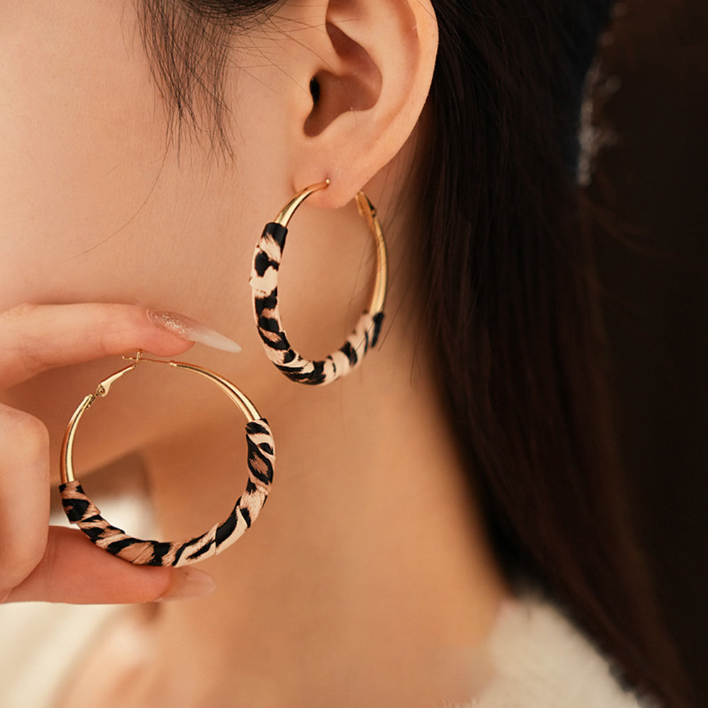 Vintage Leopard Leather Wrapped Hoop Earrings 6W6JER830