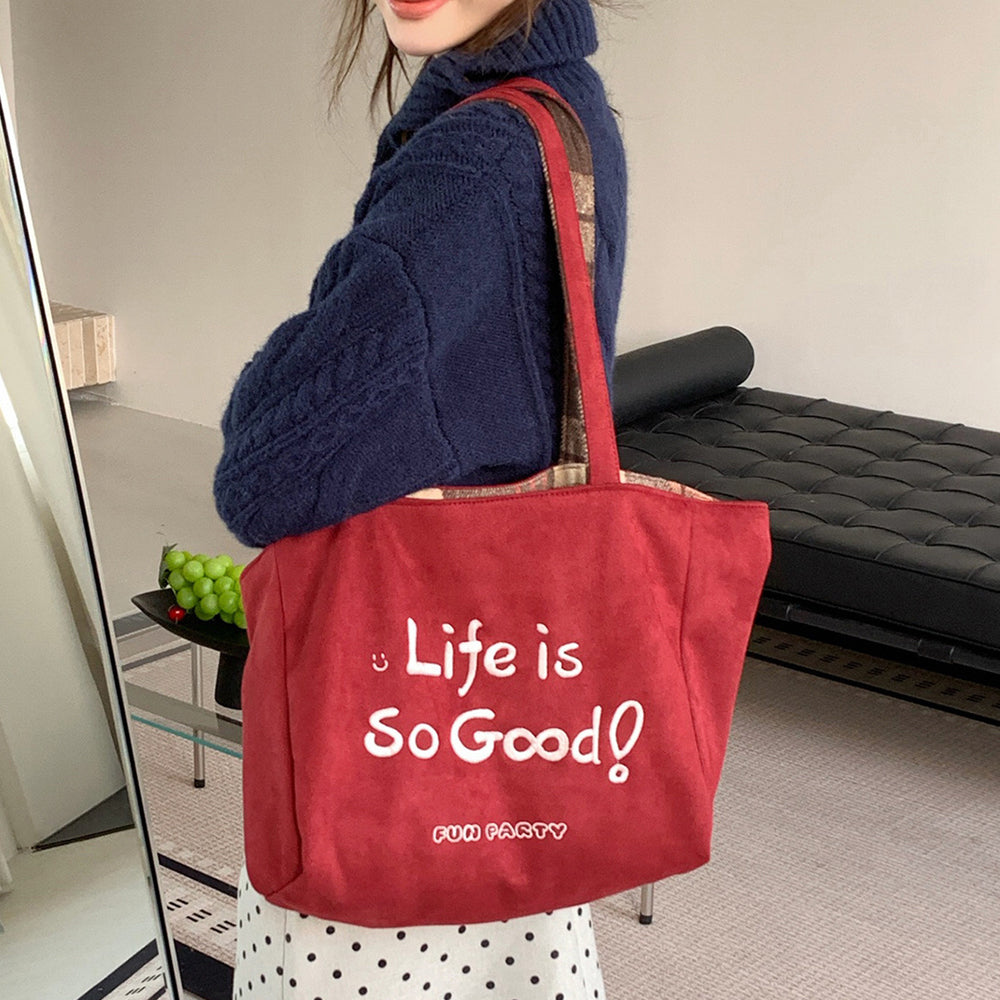 Reversible Letter Print Shoulder Bag - DippedShop Wholesale - #9459