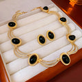 Retro Gold Plated Oval Gemstone Chain Necklace 6W6JNC942