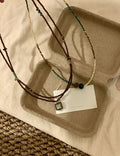 Vintage Double Layer Beaded Chain Square Pendant Necklace 6W6JNC658