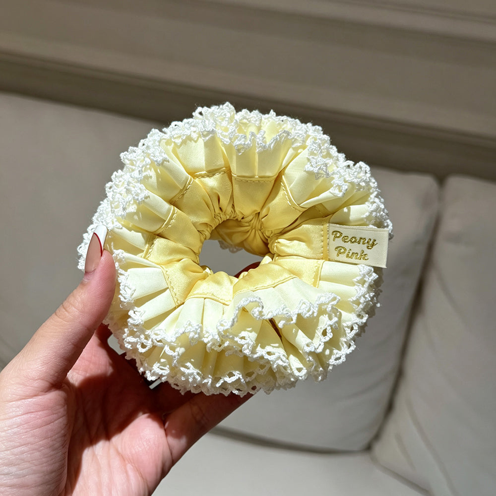 Elegant Lace Trim Ruched Oversized Hair Scrunchie 6W6HSR472