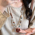 Retro Wooden Heart Stone Bead Chain Necklace 6W6JNC1016