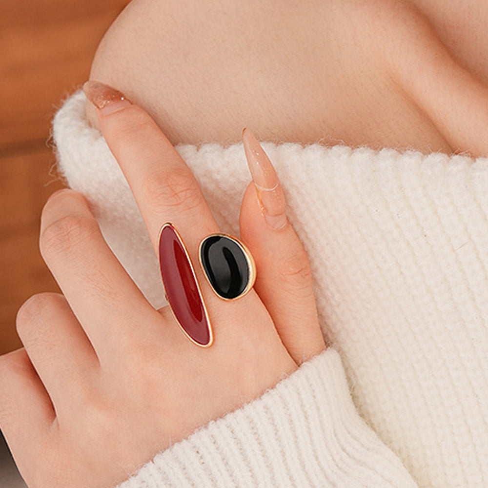 Chunky Two Tone Enamel Teardrop Open Ring 6W6JRG363