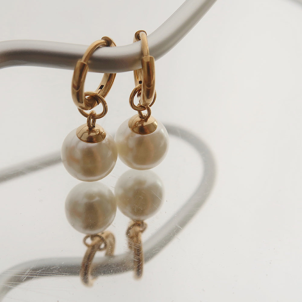 Pearl Drop Hoop Earrings - DippedShop Wholesale - #2387