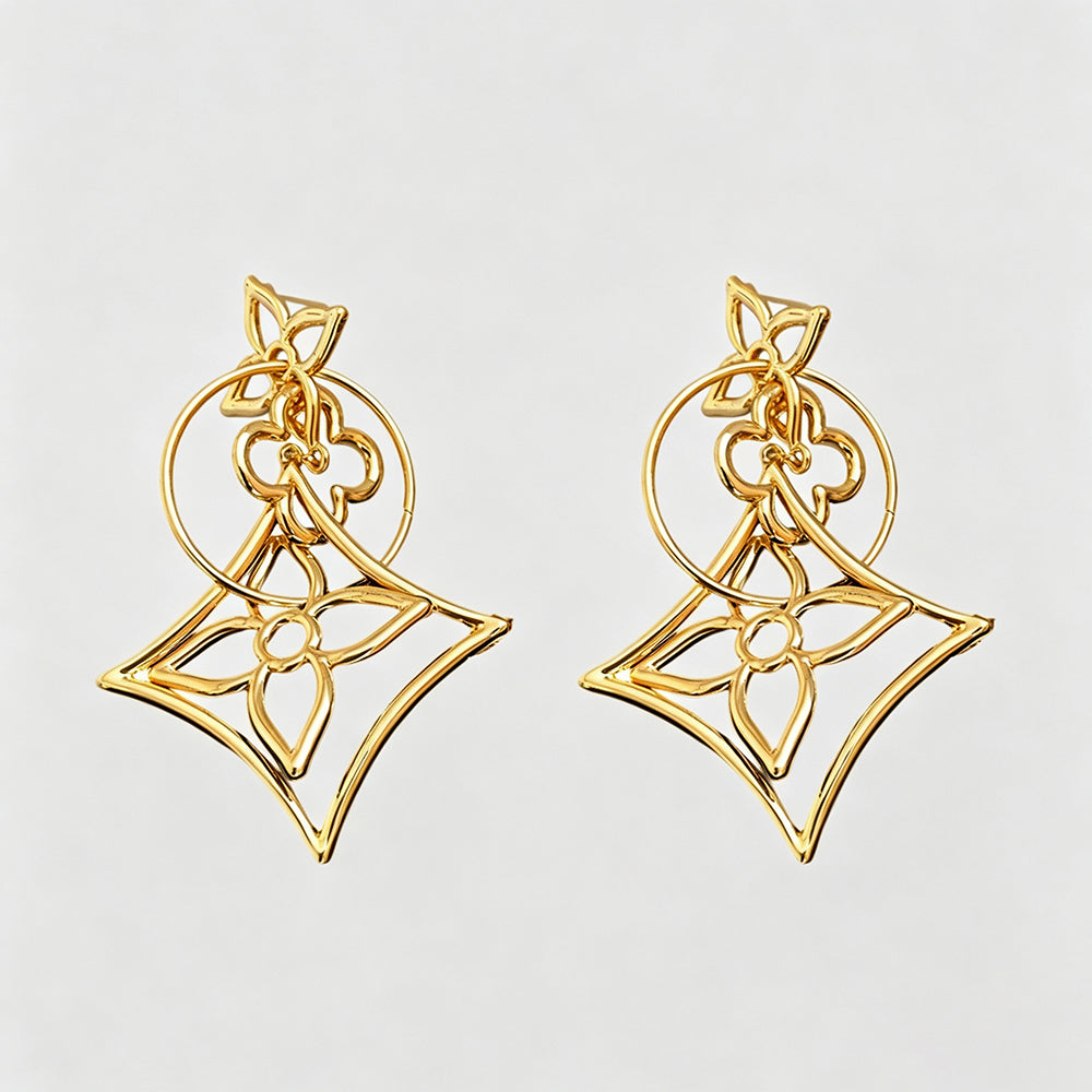 Fashion Hollow Flower Gold Plated Geometric  Dangle Earrings 6W6JER727