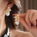 Elegant Cubic Zirconia Flower Pearl Dangle Earrings 6W6JER738