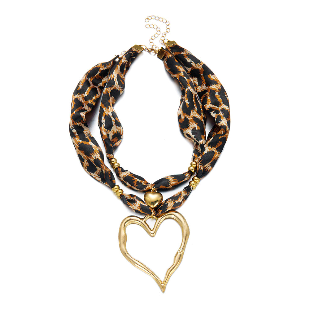 2 Pcs Leopard Print Hear Pendant Scarf Necklace 6W6JNC1003