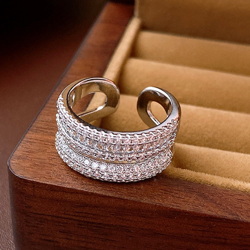 Chunky Double-Layer Cubic Zirconia Open Ring 6W6JRG380