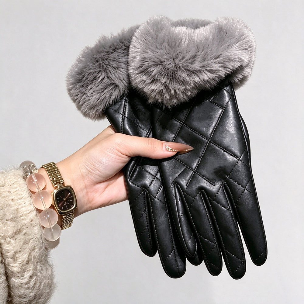 Plaid Faux Fur Cuff Gloves - DippedShop Wholesale - #0723